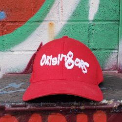 ORIGIN8ORS DRIPPY NAME red w/white letters flexfit