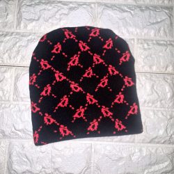 Drippy apple print knit hat (black/red)